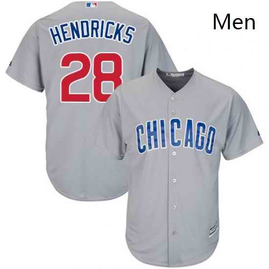 Mens Majestic Chicago Cubs 28 Kyle Hendricks Replica Grey Road Cool Base MLB Jersey